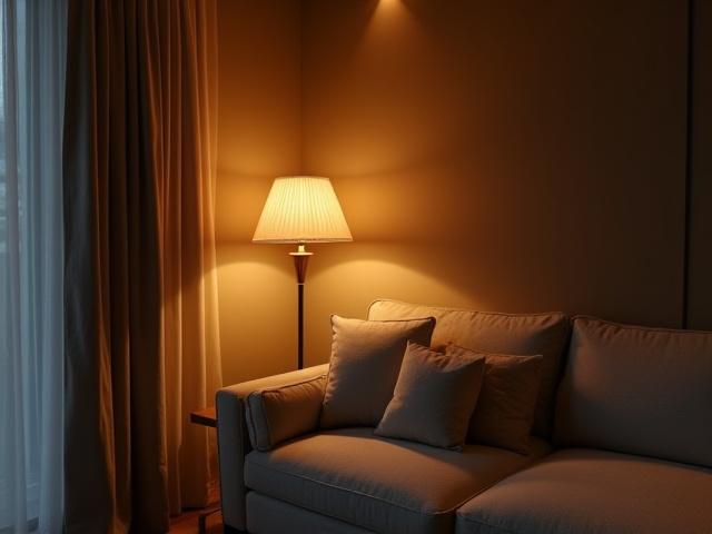 Moderne, varm belysning i en stue med dempet atmosfære